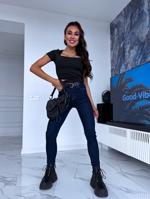 Tumši zilas, high waist, lielizmēra džinsa bikses DJ2297
